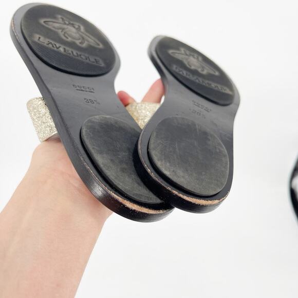 Gucci Gold Metallic Marmont GG Double G Thong Flip Flop Flat Sandal size EU 38.5 - Picture 5 of 9